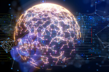 Neural network 3D illustration. Big data and cybersecurity