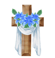 Blue Dahlia floral cross. Easter illustration. Watercolor Wedding Cross