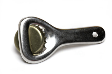 metal bottle opener cap lifter white background