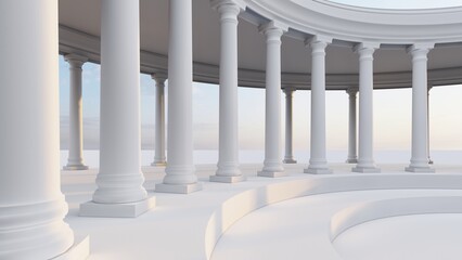 Classic semicircular interior with columns 3d render - obrazy, fototapety, plakaty