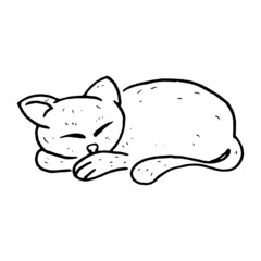 Sleeping cat sketch drawing. Vector illustration of a kitten.