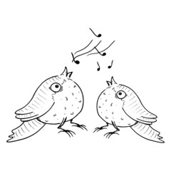 Bird cartoon sketch hand drawn. Vector illustration of a singing bird.
