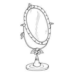 Mirror sketch. Vector illustration of a table mirror. Vintage mirror.