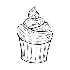 Cupcake sketch hand drawn. Vector illustration of a cake.