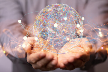 Global network. Blockchain. 3D illustration. Neural networks and artificial intelligence. Abstract
