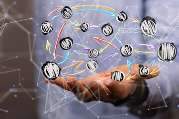 Abstract technology group and data 3d