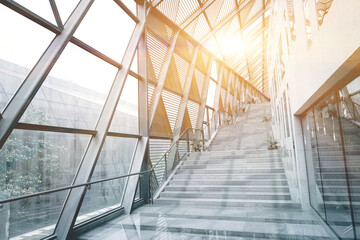 Marble steps leading to the upper floor in a city building