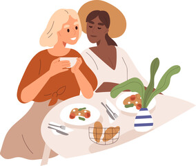 Cute Multiracial Lesbian Couple Have a Date Illustration