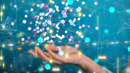 Global network. Blockchain. 3D illustration. Neural networks and artificial intelligence. Abstract