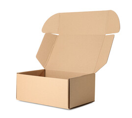 One open cardboard box isolated on white