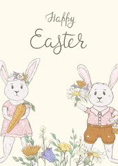 Fototapeta premium Easter card with cute bunnies