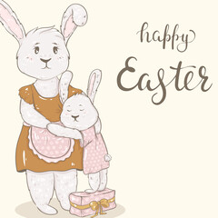 Obraz na płótnie Canvas Easter card with cute bunnies