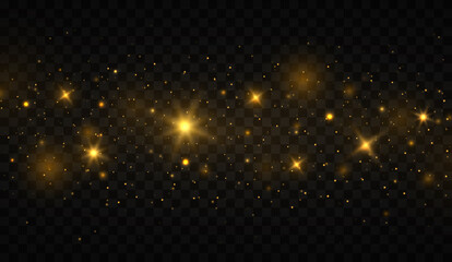 Festive golden luminous background with colorful lights bokeh. Light abstract glowing bokeh lights. Magic concept. Christmas concept on a black transparent background.
