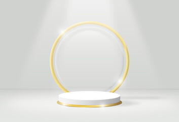 3D render minimal luxury white, Gold Cylinder circle podium in white background. concept display showcase, product, poster, presentation, cosmetic, for banner, poster, and wallpaper.