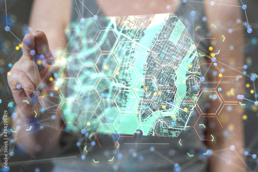 Aufkleber Neural network concept. Connected cells with links.