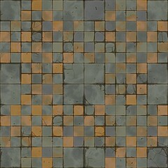 Cartoon cracked floor tiles. Ground wall tiles background, ancient old mosaic - 494210685