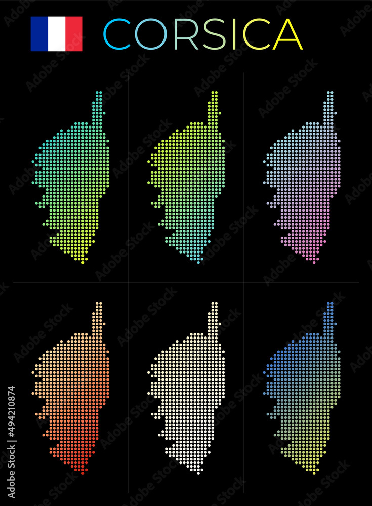 Poster corsica dotted map set. map of corsica in dotted style. borders of the island filled with beautiful 