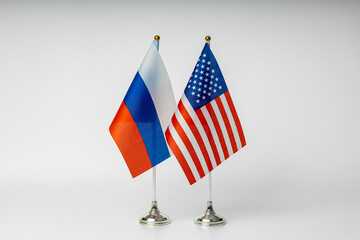 State flags of Russia and the USA on a light background. State flags.