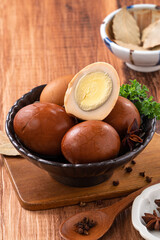 Delicious traditional Taiwanese food tea eggs.