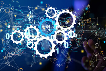 Neural network 3D illustration. Big data and cybersecurity