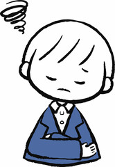 何かに困り果てて悩みこむスーツ姿の男性のイラスト