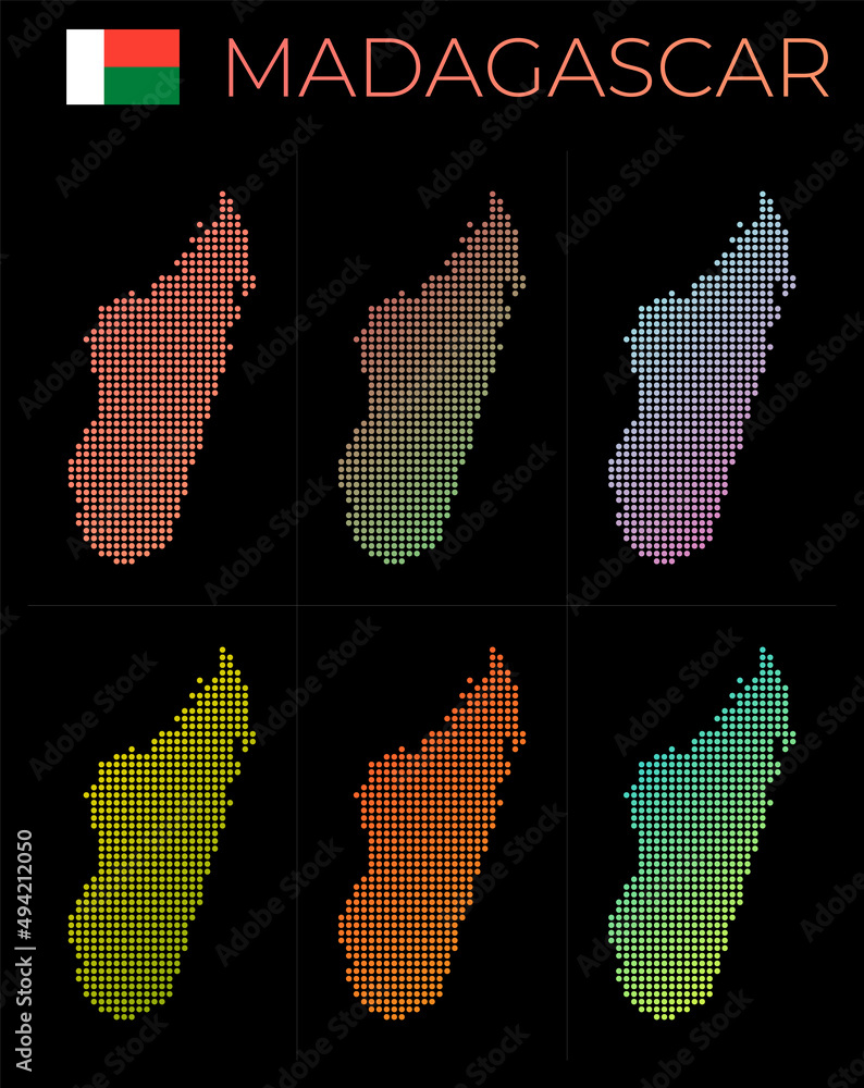 Poster madagascar dotted map set. map of madagascar in a dotted style. borders of the country filled with b