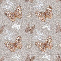 Vector pattern of butterfly on leopard background © Olga