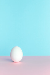 White Easter egg on pastel background. Happy Easter concept. Minimal concept.