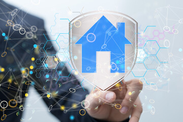 home data. Digital cyberspace with particles and Digital data network connections concept.