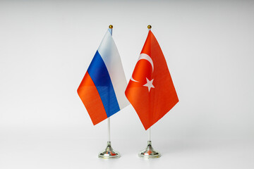 State flags of Russia and Turkey on a light background. State flags.