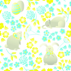 Vector image, beautiful seamless pattern with easter bunnies on a white background.