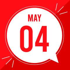 A vector illustration with text: May 4 st day. White balloon on a red backgound.