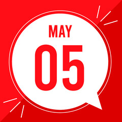 A vector illustration with text: May 5 st day. White balloon on a red backgound.