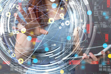 Global network. Blockchain. 3D illustration. Neural networks and artificial intelligence. Abstract