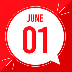 A vector illustration with text: June 1 st day. White balloon on a red backgound.