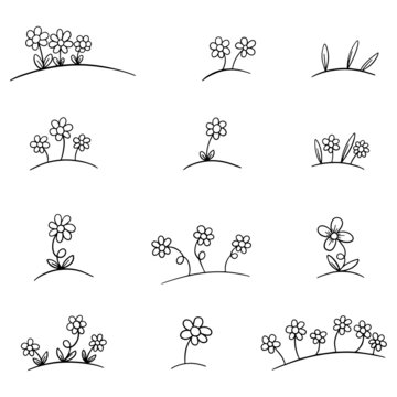 Doodle Illustration Logos of Wildflowers such as Daisy's and Dandelions