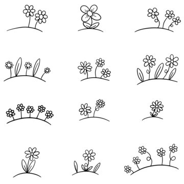 Doodle Illustration Logos of Wildflowers such as Daisy's and Dandelions