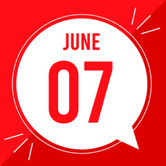 A vector illustration with text: June 7 st day. White balloon on a red backgound.
