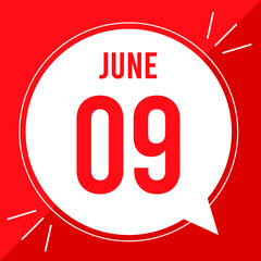 A vector illustration with text: June 09 st day. White balloon on a red backgound.