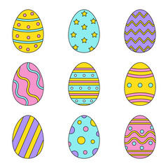 Set of cute colorful cartoon Easter eggs.