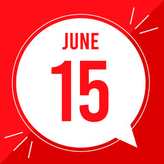 A vector illustration with text: June 15 st day. White balloon on a red backgound.