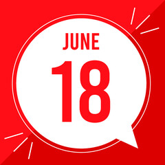 A vector illustration with text: June 18 st day. White balloon on a red backgound.