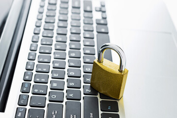 Single padlock on laptop keyboard