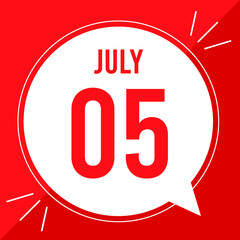 A vector illustration with text: July 5 st day. White balloon on a red backgound.