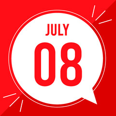 A vector illustration with text: July 8 st day. White balloon on a red backgound.