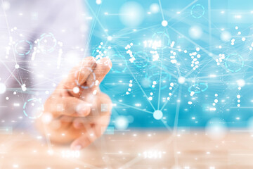 Global network. Blockchain. 3D illustration. Neural networks and artificial intelligence. Abstract