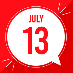 A vector illustration with text: July 13 st day. White balloon on a red backgound.