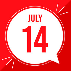 A vector illustration with text: July 14 st day. White balloon on a red backgound.