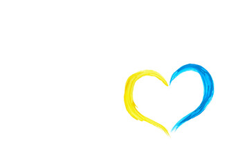 Ukrainian colors brush strokes in heart shape on white background