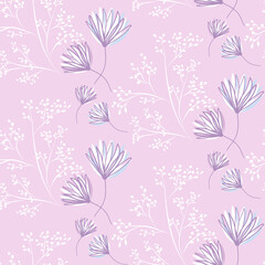 Vector seamless half-drop pattern, with leaves and flowers